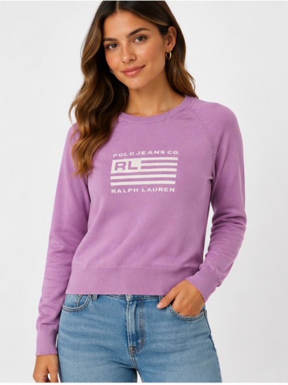Vintage Polo Jeans Co. Ralph Lauren Lavender Flag Sweater – Medium